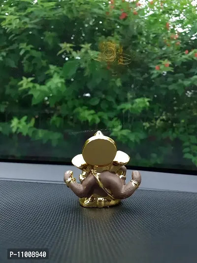 AFTERSTITCH Car Dashboard Accessories Interior Decoration Big Ear Baal Lord Ganesha Idols Statues Showpiece for Car Dashboard Home D?cor Decoration & Gifting Purpose Ganesh Ji Murti (Brown Golden)-thumb5