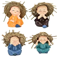 AFTERSTITCH Showpiece for Home Decor Monk Car Crafts Decoration Cute Small Kung Fu Resin Little Monks with Straw Hat for Car Dashboard Home Office Interior Desk D?cor 4 Packs-thumb3