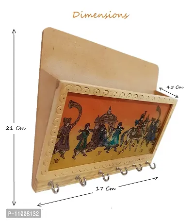 AFTERSTITCH Key Hanger Organizer for Wall Decor Stylish with Storage Box for Home Office (Rajasthani Art Style Design 1)-thumb4