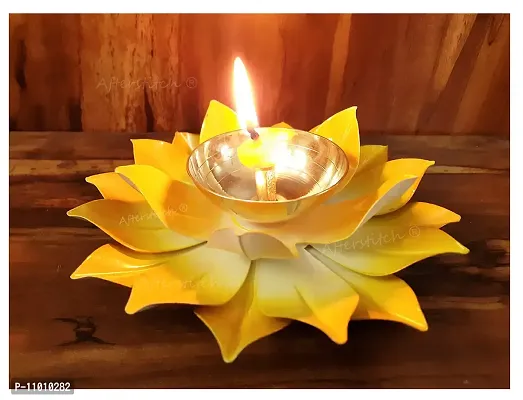 AFTERSTITCH Brass Lotus Diya for Puja Kamal Patti Flower Shaped Brass Diyas Oil Lamp for Pooja Room Aarti Temple Mandir Home Decoration & Gift Purposes (Big Lotus Brass Metal Yellow Diya)-thumb0