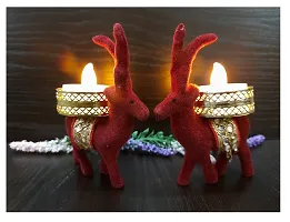 AFTERSTITCH Deer tealight Holder Tea Light Holders for Home Decor Rajasthani Handmade Led Candle Diya Holders for Diwali & Other Festive Decoration & Gift (Christmas Reindeer tealight Holder)-thumb1