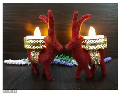 AFTERSTITCH Deer tealight Holder Tea Light Holders for Home Decor Rajasthani Handmade Led Candle Diya Holders for Diwali & Other Festive Decoration & Gift (Christmas Reindeer tealight Holder)-thumb2