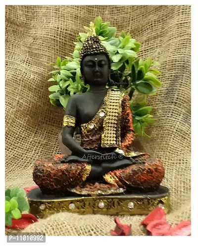 AFTERSTITCH Buddha Orange Statue Meditating Idols For Garden Home Decor Hand Mudra Living Room Door Entrance Decorative Items Showpiece Figurine , Big Size 22 cm, Resin
