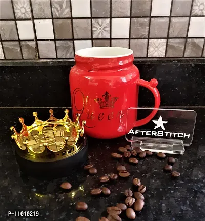 AFTERSTITCH Queen Coffee Mug Red Ceramic Cup with Crown Lid Cap Tea Milk Mug for Wife Girlfriend Sister Daughter Birthday Wedding Anniversary Valentines Day Gift Home Kitchen Decoration (Queen Mug)-thumb5