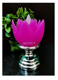 AFTERSTITCH Led Lights For Home Decoration With Battery Artificial Flower Shape Lotus With Sliver Stand Led Candles Lights Diyas ( Batteries Included) Pink-thumb3