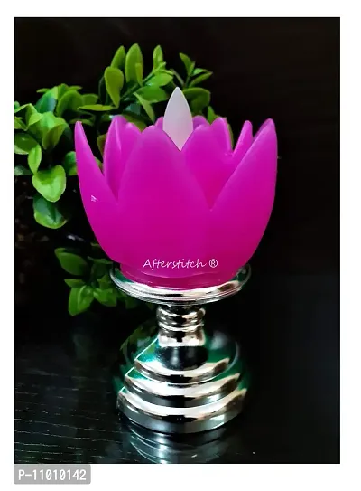 AFTERSTITCH Led Lights For Home Decoration With Battery Artificial Flower Shape Lotus With Sliver Stand Led Candles Lights Diyas ( Batteries Included) Pink-thumb4