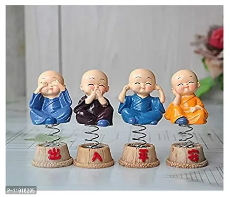 Decoration Homey Set of 4 Monk Miniature Buddha Figurines Showpiece for Home, Office Decoration(Multicolor) Sitting in a Musical Style-thumb0