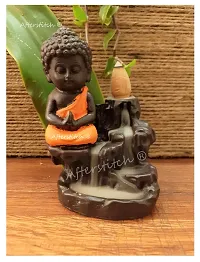 AFTERSTITCH Smoke Fountain Buddha for Home Decor Big Decorative showpiece with 10 Free Smoke backflow Scented Cone incenses (Smoke backflow Budh Orange)-thumb1