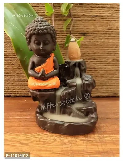 AFTERSTITCH Smoke Fountain Buddha for Home Decor Big Decorative showpiece with 10 Free Smoke backflow Scented Cone incenses (Smoke backflow Budh Orange)-thumb2