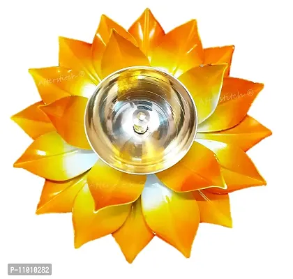 AFTERSTITCH Brass Lotus Diya for Puja Kamal Patti Flower Shaped Brass Diyas Oil Lamp for Pooja Room Aarti Temple Mandir Home Decoration & Gift Purposes (Big Lotus Brass Metal Yellow Diya)-thumb3