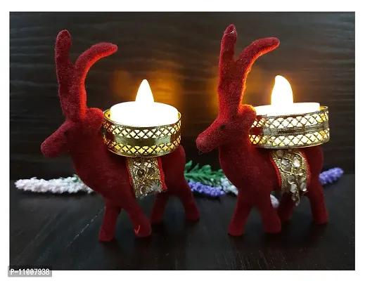 AFTERSTITCH Deer tealight Holder Tea Light Holders for Home Decor Rajasthani Handmade Led Candle Diya Holders for Diwali & Other Festive Decoration & Gift (Christmas Reindeer tealight Holder)-thumb0