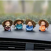 AFTERSTITCH Showpiece for Home Decor Monk Car Crafts Decoration Cute Small Kung Fu Resin Little Monks with Straw Hat for Car Dashboard Home Office Interior Desk D?cor 4 Packs-thumb1