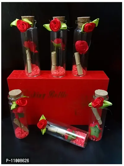 AFTERSTITCH Valentine Gifts for Girlfriend Message Bottle Set of 6 in Wooden Box (Bottle Set of 6 Bottles)-thumb0