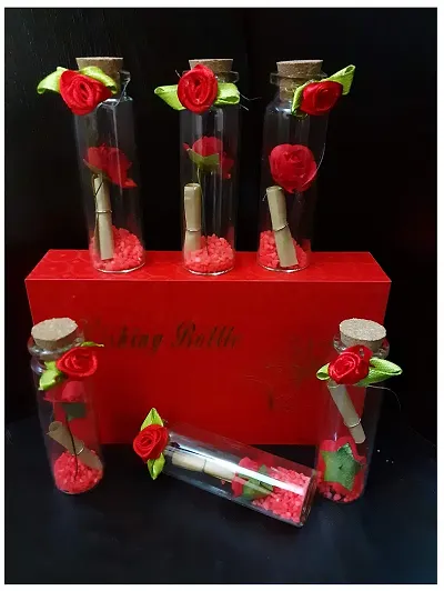 AFTERSTITCH Valentine Gifts for Girlfriend Message Bottle Set of 6 in Wooden Box