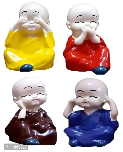 Decoration Homey Set of 4 Monk Miniature Buddha Figurines Showpiece for Home, (Multicolor) Office Decoration-thumb0