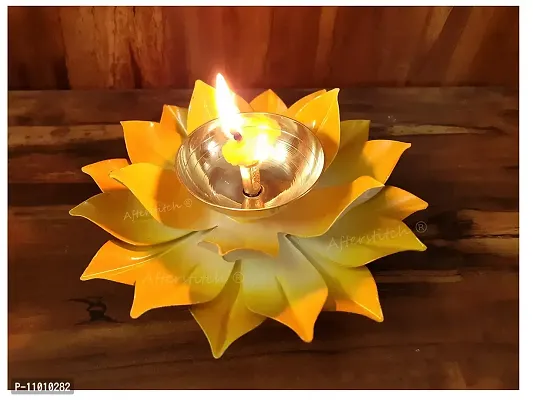 AFTERSTITCH Brass Lotus Diya for Puja Kamal Patti Flower Shaped Brass Diyas Oil Lamp for Pooja Room Aarti Temple Mandir Home Decoration & Gift Purposes (Big Lotus Brass Metal Yellow Diya)-thumb2