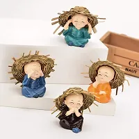 AFTERSTITCH Showpiece for Home Decor Monk Car Crafts Decoration Cute Small Kung Fu Resin Little Monks with Straw Hat for Car Dashboard Home Office Interior Desk D?cor 4 Packs-thumb4