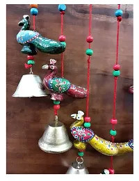 Antique Home Decor Wooden Hand Painted and Handmade Hanging Wind Chimes Pieces (Multicolour) Handcrafted Decorative Wall/Door/Window Hanging Bells (Bell) Peacock-thumb2