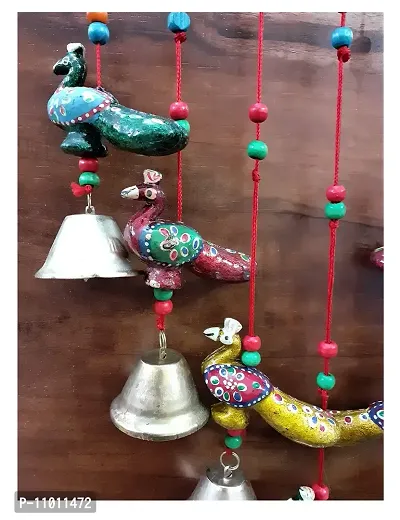 Antique Home Decor Wooden Hand Painted and Handmade Hanging Wind Chimes Pieces (Multicolour) Handcrafted Decorative Wall/Door/Window Hanging Bells (Bell) Peacock-thumb3