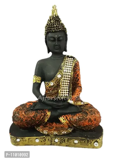 AFTERSTITCH Buddha Orange Statue Meditating Idols For Garden Home Decor Hand Mudra Living Room Door Entrance Decorative Items Showpiece Figurine , Big Size 22 cm, Resin-thumb4