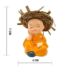 AFTERSTITCH Monk with Hat Set of 4 Baby Hat Monk Buddha Idols Statues Showpiece Car Dashboard Home D?cor Decoration & Gifting Purpose (Monk Set of 4)-thumb3