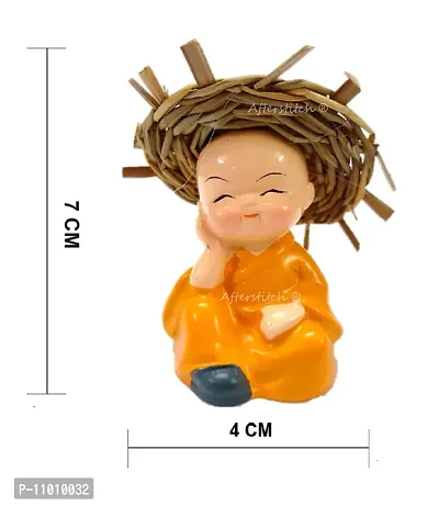 AFTERSTITCH Monk with Hat Set of 4 Baby Hat Monk Buddha Idols Statues Showpiece Car Dashboard Home D?cor Decoration & Gifting Purpose (Monk Set of 4)-thumb4