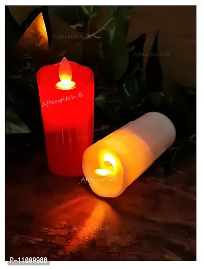 AFTERSTITCH led Lights for Home Decoration with Battery Artificial Dancing Flame LED Candles Lights diyas ( Batteries Included) Set of 2 (Red & White)