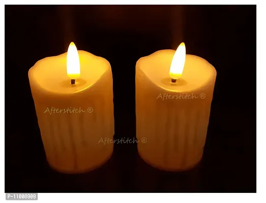 AFTERSTITCH Led Artificial Candles Lights for Home Decoration with Battery Real Wax Candle Flame Like Diya for Diwali Decorative Light Living Room Romantic Dinner Festive Garden Decor (White & White)-thumb0