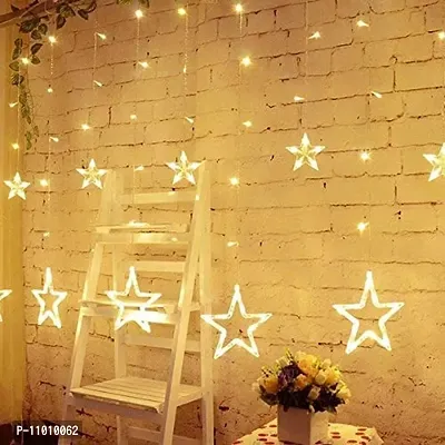 AFTERSTITCH Star Lights for Decoration Hanging 12 Stars on Curtain String LED Lights for Balcony Window Birthday , Diwali, Christmas, New Year and Home Decoration with 8 Modes Flashing (Warm Color)-thumb0