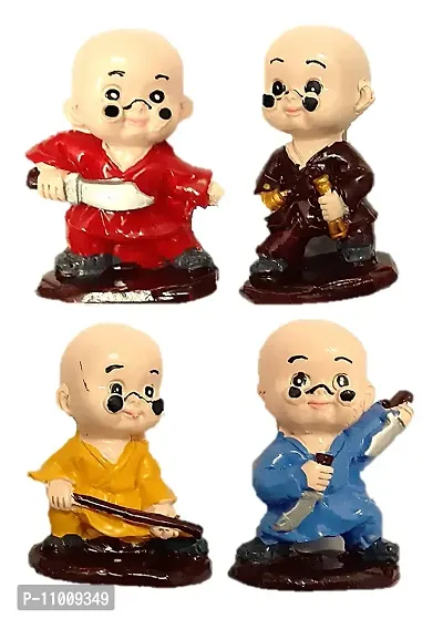 Decoration Homey Kungfu Monk Miniature Buddha Showpiece for Home, Office Decoration (Multicolor) - Set of 4