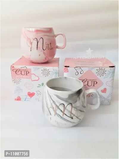 AFTERSTITCH Mr and Mrs Coffee Mugs Gift Set Ceramic Cups Mr Mrs Mugs for Couples Marble Texture for Anniversary Wedding Valentines Day Bridal Shower Gifting, Self Use & Home Decoration As Showpiece-thumb3