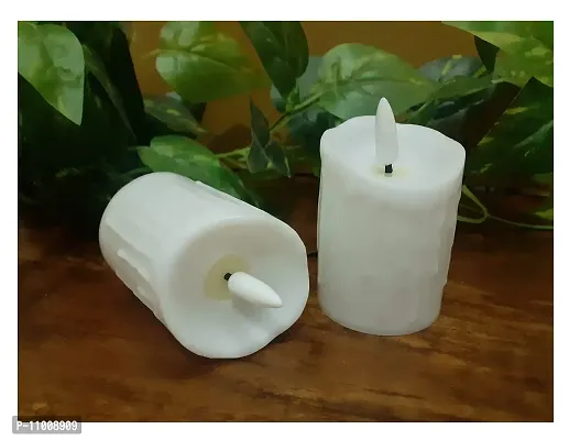 AFTERSTITCH Led Artificial Candles Lights for Home Decoration with Battery Real Wax Candle Flame Like Diya for Diwali Decorative Light Living Room Romantic Dinner Festive Garden Decor (White & White)-thumb3