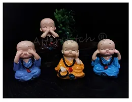 AFTERSTITCH ? Monks Set 4 Big Size Cute Baby Monk Buddha Idols Statues Showpiece Wearing Mala for Car Dashboard Home D?cor Decoration & Gifting Purpose-thumb1