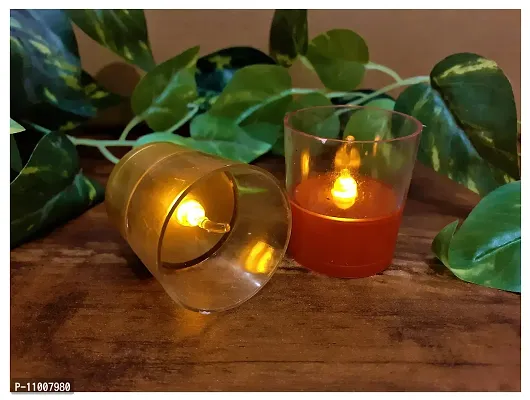 AFTERSTITCH Fiber Glass Style Like Real Moving Flame led Candles Lights for Home Decoration with Battery Artificial Dancing Flame LED Candles Lights diyas ( Batteries Included) (Red & Golden)