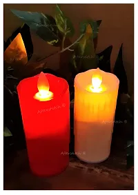 AFTERSTITCH led Lights for Home Decoration with Battery Artificial Dancing Flame LED Candles Lights diyas ( Batteries Included) Set of 2 (Red & White)-thumb2