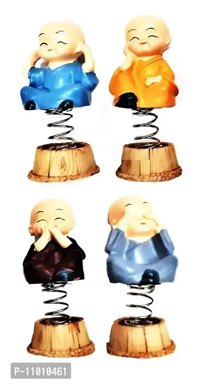 AFTERSTITCH Buddha Monk Set of 4 Monks for Car Dash Board Gifting and Home Living Room Car Dashboard Decoration Purpose Poly Resin Buddha Monk, 9.5x4.5cm, Multicolour, 4 Piece