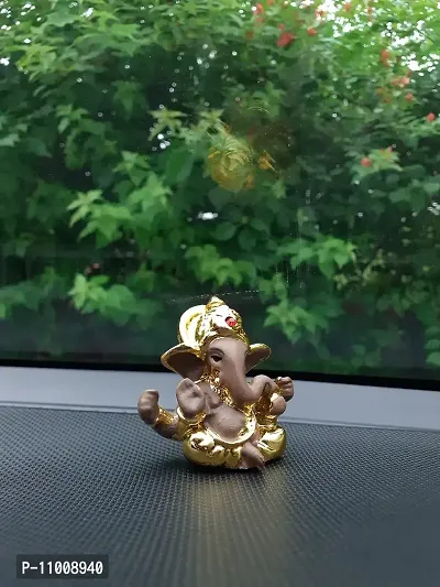 AFTERSTITCH Car Dashboard Accessories Interior Decoration Big Ear Baal Lord Ganesha Idols Statues Showpiece for Car Dashboard Home D?cor Decoration & Gifting Purpose Ganesh Ji Murti (Brown Golden)-thumb3