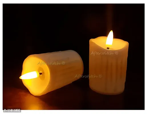 AFTERSTITCH Set Of 2 Led Candles Lights For Home Decoration With Battery Artificial Real Wax Candle Flame Like Diya's Diwali Decorative Light Living Room Romantic Dinner (2 Real Wax Color Led candles)