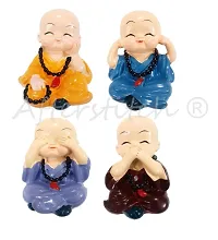 AFTERSTITCH ? Monks Set 4 Big Size Cute Baby Monk Buddha Idols Statues Showpiece Wearing Mala for Car Dashboard Home D?cor Decoration & Gifting Purpose-thumb2