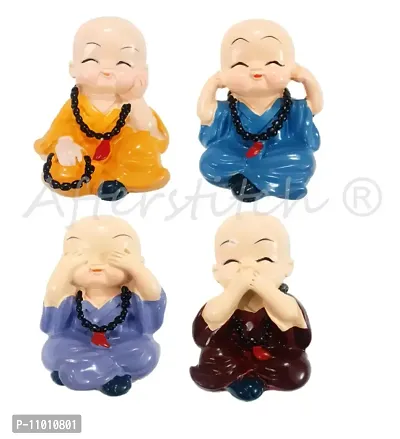 AFTERSTITCH ? Monks Set 4 Big Size Cute Baby Monk Buddha Idols Statues Showpiece Wearing Mala for Car Dashboard Home D?cor Decoration & Gifting Purpose-thumb3