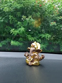 AFTERSTITCH Car Dashboard Accessories Interior Decoration Big Ear Baal Lord Ganesha Idols Statues Showpiece for Car Dashboard Home D?cor Decoration & Gifting Purpose Ganesh Ji Murti (Brown Golden)-thumb3