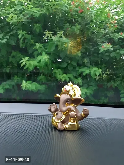 AFTERSTITCH Car Dashboard Accessories Interior Decoration Big Ear Baal Lord Ganesha Idols Statues Showpiece for Car Dashboard Home D?cor Decoration & Gifting Purpose Ganesh Ji Murti (Brown Golden)-thumb4