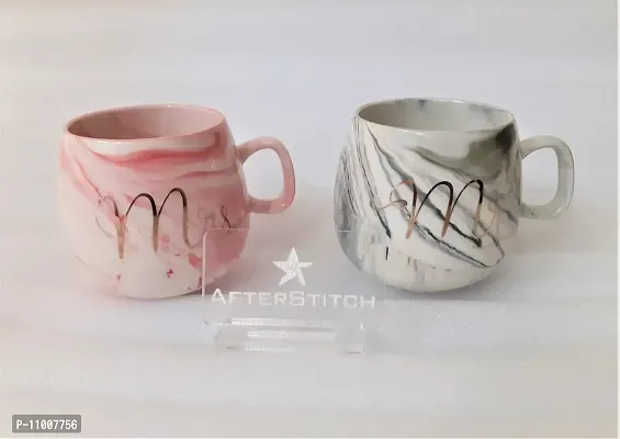 AFTERSTITCH Mr and Mrs Coffee Mugs Gift Set Ceramic Cups Mr Mrs Mugs for Couples Marble Texture for Anniversary Wedding Valentines Day Bridal Shower Gifting, Self Use & Home Decoration As Showpiece-thumb2