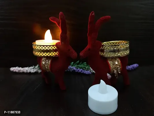 AFTERSTITCH Deer tealight Holder Tea Light Holders for Home Decor Rajasthani Handmade Led Candle Diya Holders for Diwali & Other Festive Decoration & Gift (Christmas Reindeer tealight Holder)-thumb4