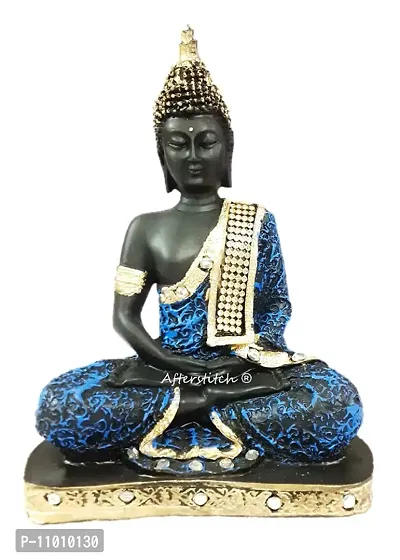 AFTERSTITCH Gautam Buddha Statue For Home Decor Big Size Idols Living Room Door Entrance Decoration Items Decorative Showpiece Figurine, Resin, Black, Blue, 22x15x7 cm-thumb5