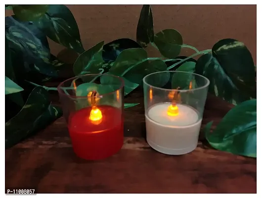 AFTERSTITCH Fiber Glass Style Like Real Moving Flame led Candles Lights for Home Decoration with Battery Artificial Dancing Flame LED Candles Lights diyas ( Batteries Included) (Red & White)-thumb5