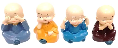 Decoration Homey Buddha Monk showpiece for Home Decor and car Accessories - Multi - Set of 4-thumb1