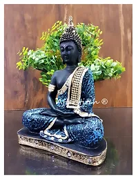 AFTERSTITCH Gautam Buddha Statue For Home Decor Big Size Idols Living Room Door Entrance Decoration Items Decorative Showpiece Figurine, Resin, Black, Blue, 22x15x7 cm-thumb1