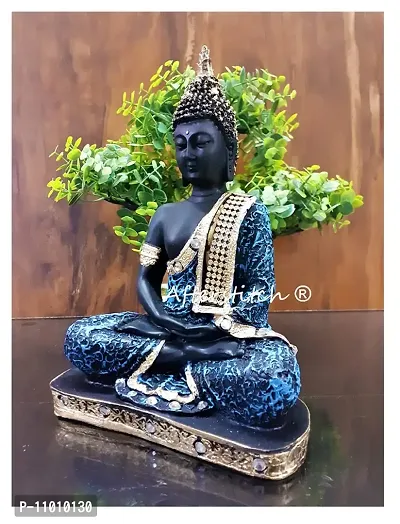 AFTERSTITCH Gautam Buddha Statue For Home Decor Big Size Idols Living Room Door Entrance Decoration Items Decorative Showpiece Figurine, Resin, Black, Blue, 22x15x7 cm-thumb2