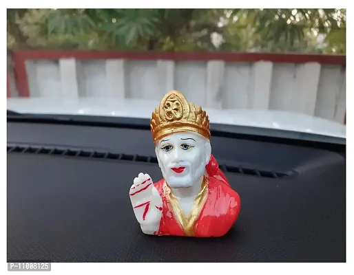AFTERSTITCH Shirdi Saibaba Idol Marble Small Size Idol for Car Dashboard Home Decor Pooja Room Temple Lord Saibaba Statue Showpiece Gift Stone Finish Small Living Room Decorative Items (Sai Baba)